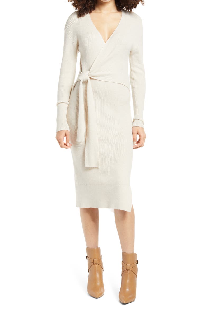 Wrap Sweater Dress, Main, color, BEIGE HUMMUS
