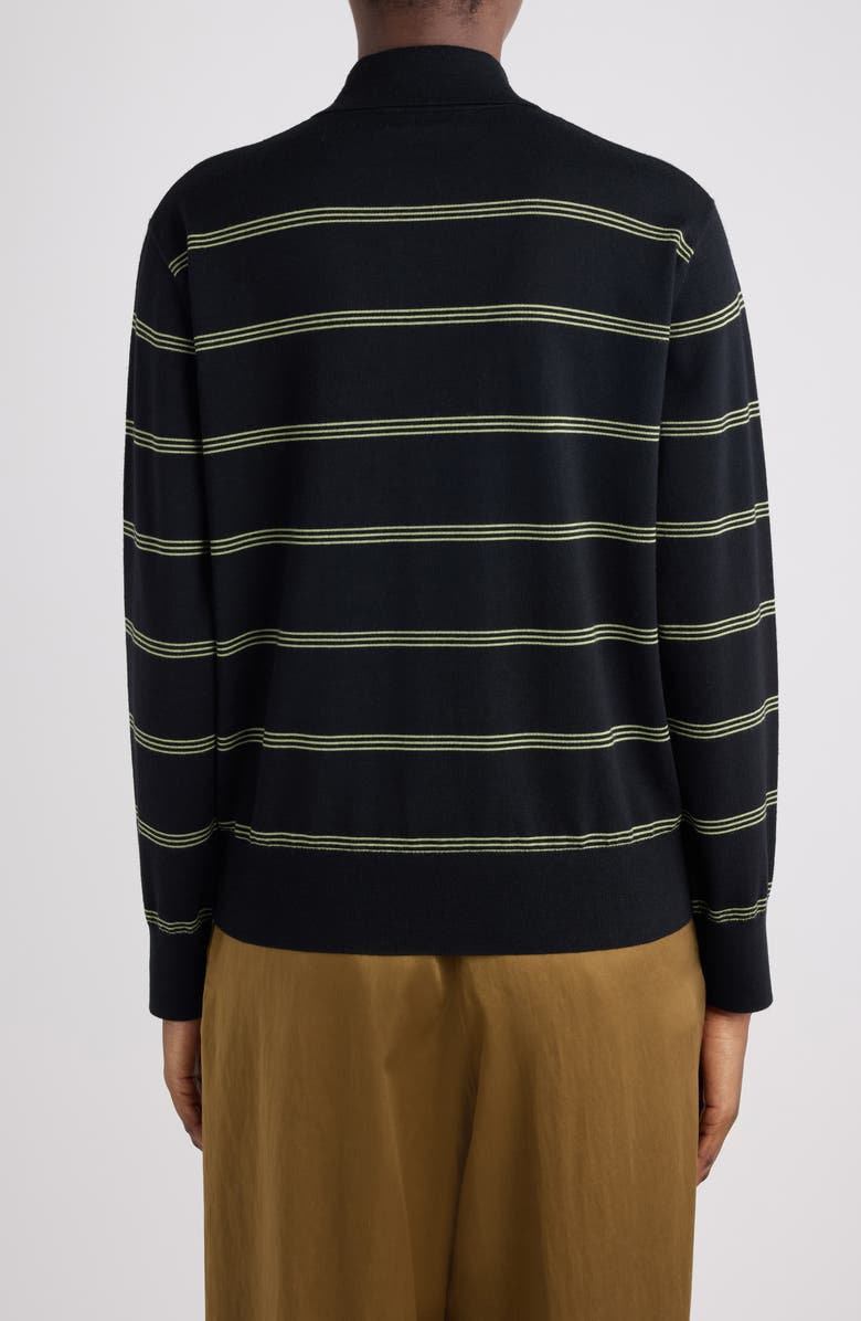 Dries Van Noten Tuno Stripe Merino Wool Polo Sweater, Alternate, color, Black