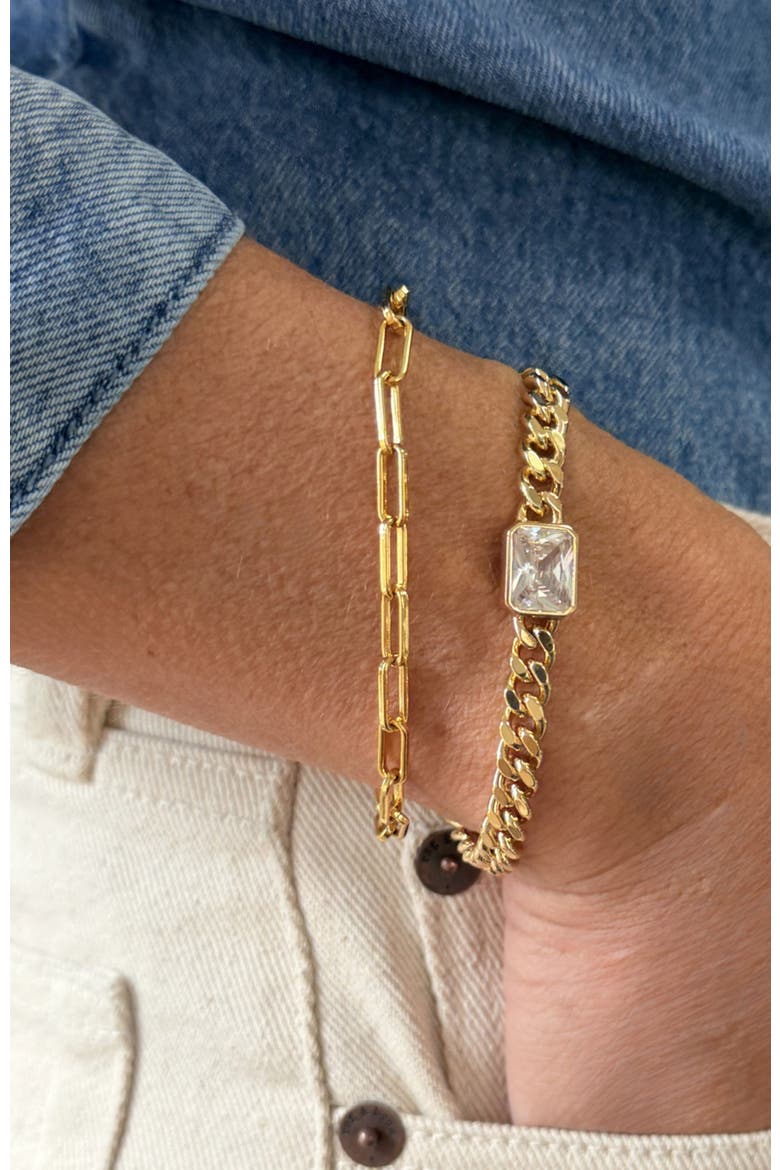 Bezel Station Curb Chain Bracelet, Alternate, color, Gold