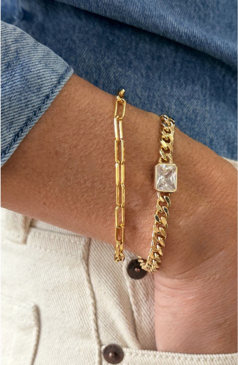 Stella & Dot Bezel Station Curb Chain Bracelet, Alternate, color, Gold