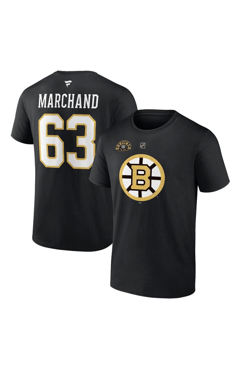 FANATICS Men's Fanatics Branded Brad Marchand Black Boston Bruins Authentic Stack Name & Number T-Shirt, Main, color,