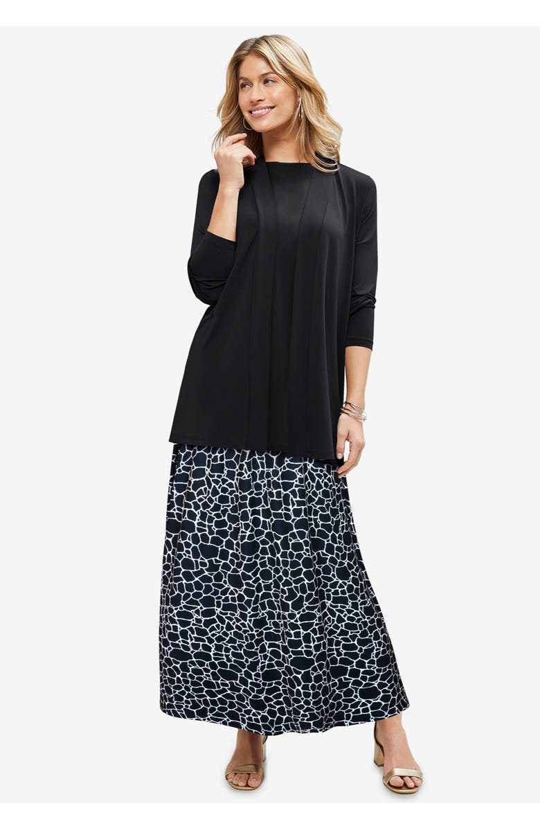 Jessica London Stretch Knit Maxi Skirt, Alternate, color, Black Multi Geo