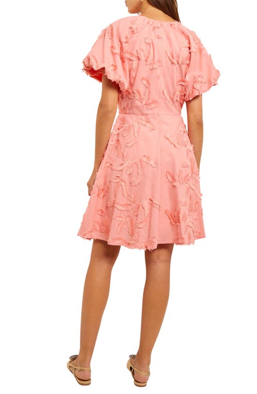 Misook Puff Sleeve Minidress In Ocean Coral