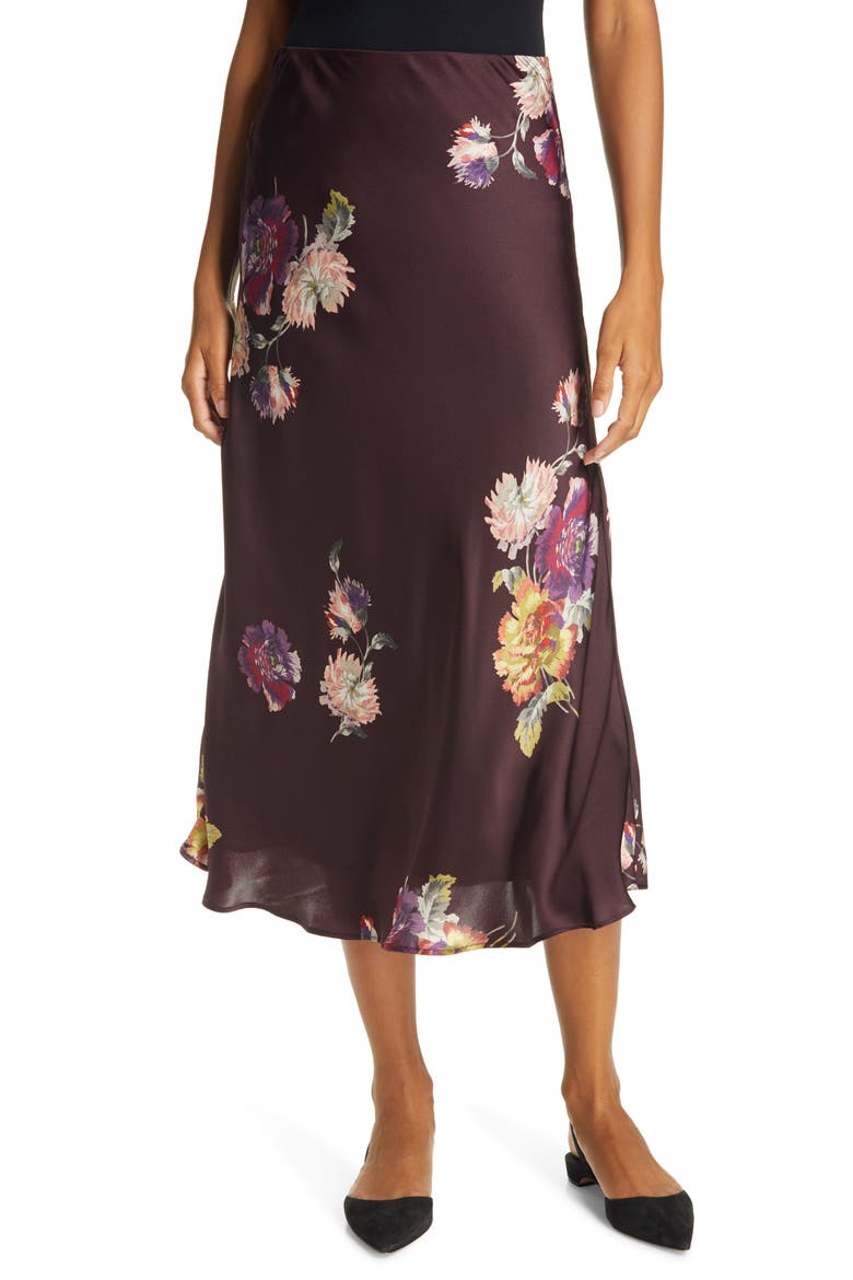 Simone Fleur Silk Charmeuse Bias Cut Skirt, Main, color, CURRANT