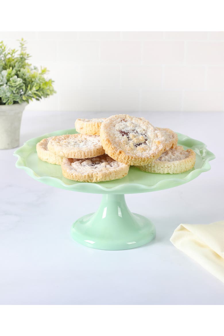 Highbrook Handmade Jadeite Glass Cake Stand with Ruffle Trim, Alternate, color, Jadeite Green