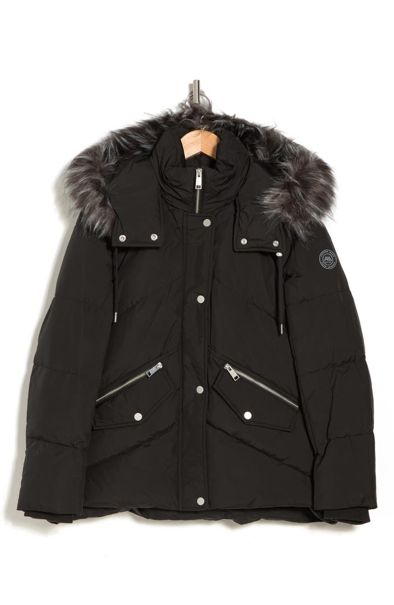 Andrew Marc Essential Water Resistant Down Puffer Faux Fur Hooded Jacket, Alternate, color, Black
