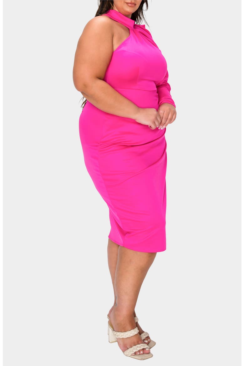 Gigi One-Shoulder Long Sleeve Midi Dress, Alternate, color, NEON PINK