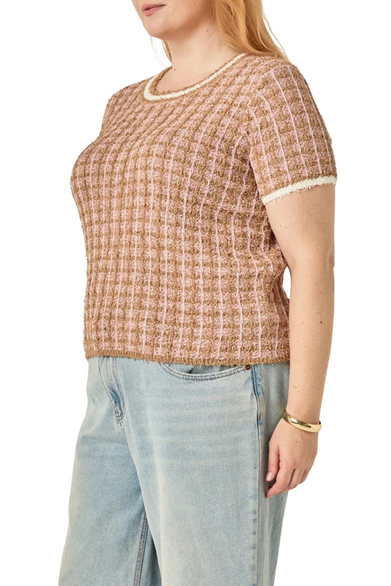 Check Knit Top, Alternate, color, CAMEL/ PINK