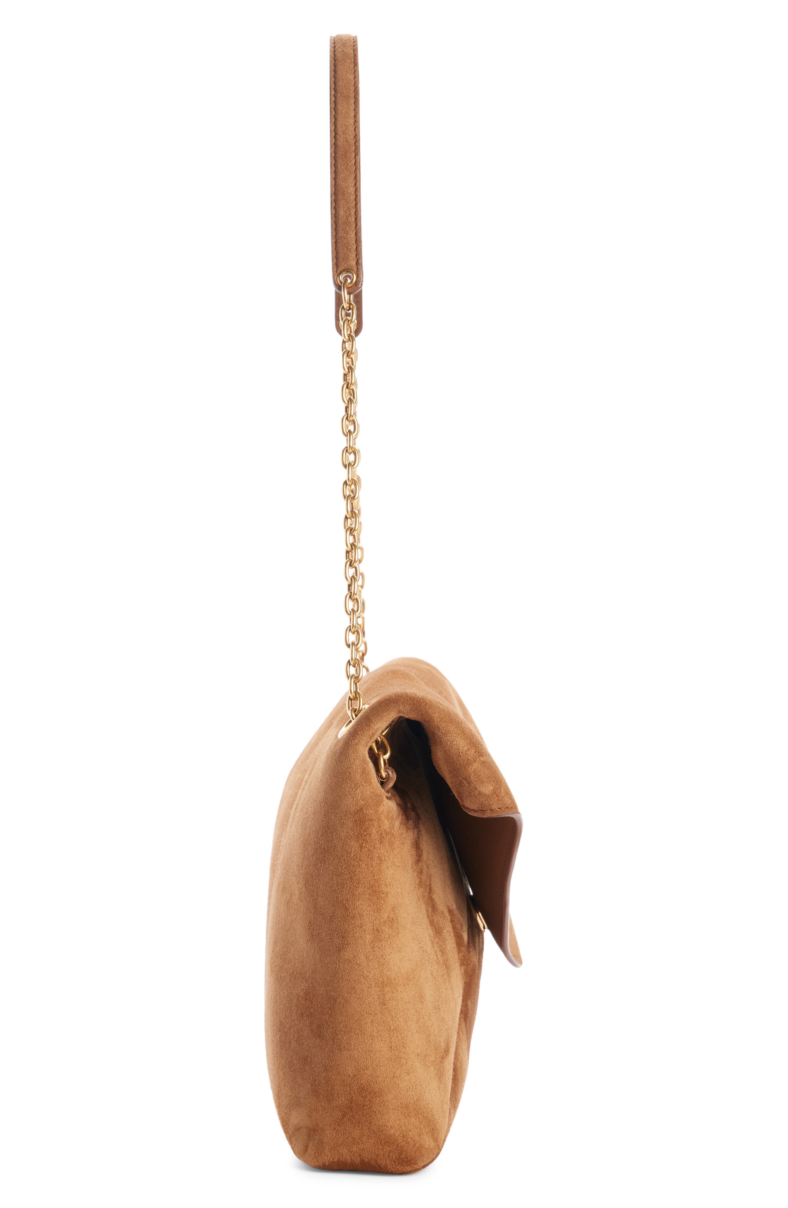 Large Envelope Suede Pouch on Chain, Alternate, color, CARAMEL COGNAC
