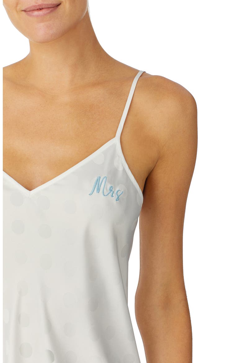 polka dot embroidered stretch satin chemise, Alternate, color, WINTER WHITE