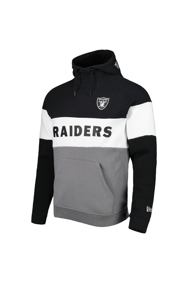 Men's New Era Silver/Black Las Vegas Raiders Colorblock Current Pullover Hoodie, Alternate, color, Silver