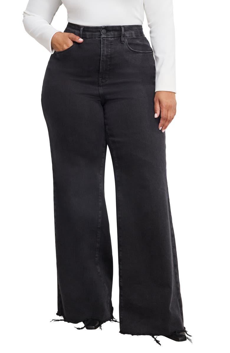Good American Soft-Tech Good Waist Palazzo Wide Leg Jeans, Alternate, color, Black391