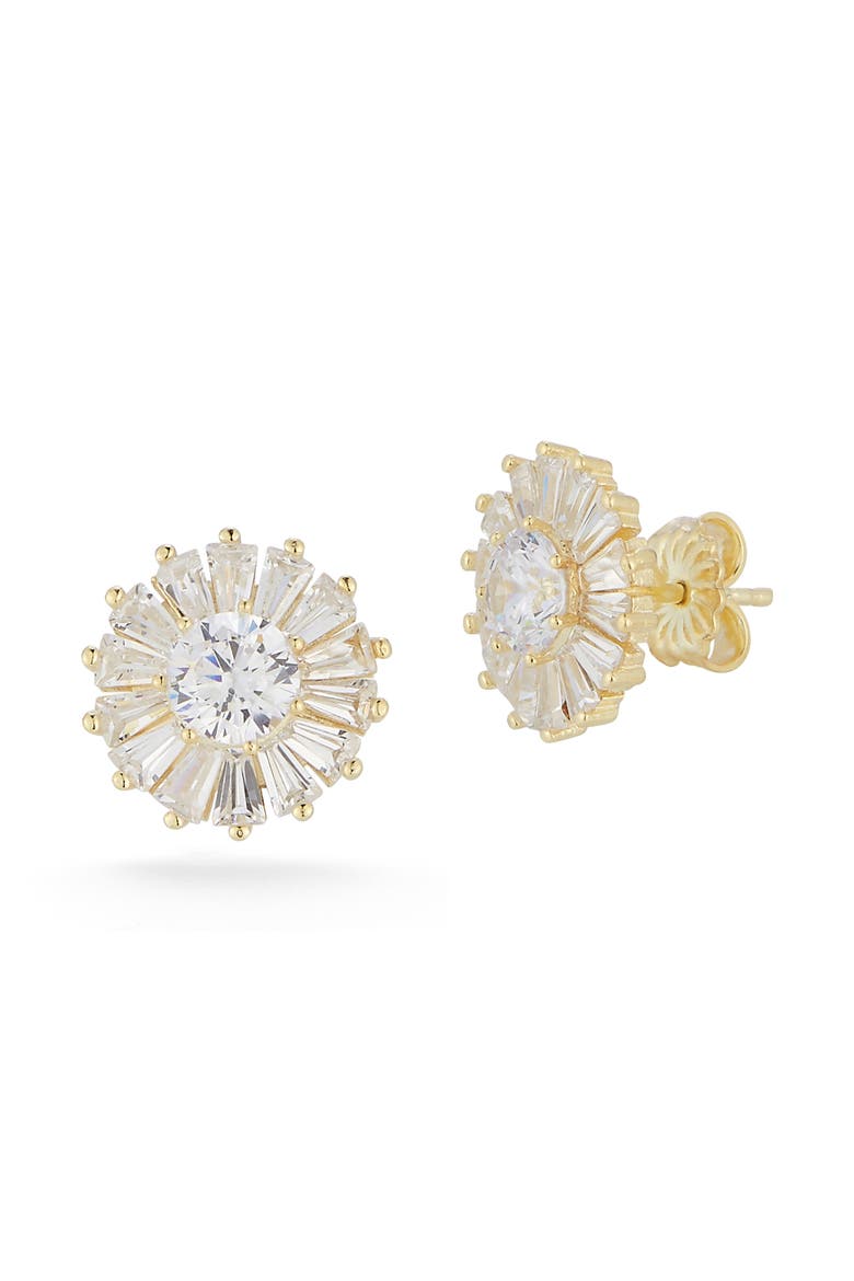 Cubic Zirconia Floral Cluster Stud Earrings, Main, color, GOLD