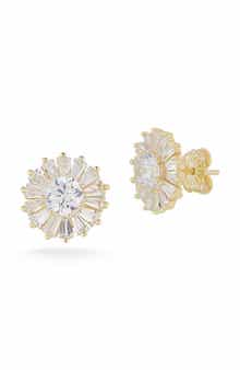 Cubic Zirconia Floral Cluster Stud Earrings