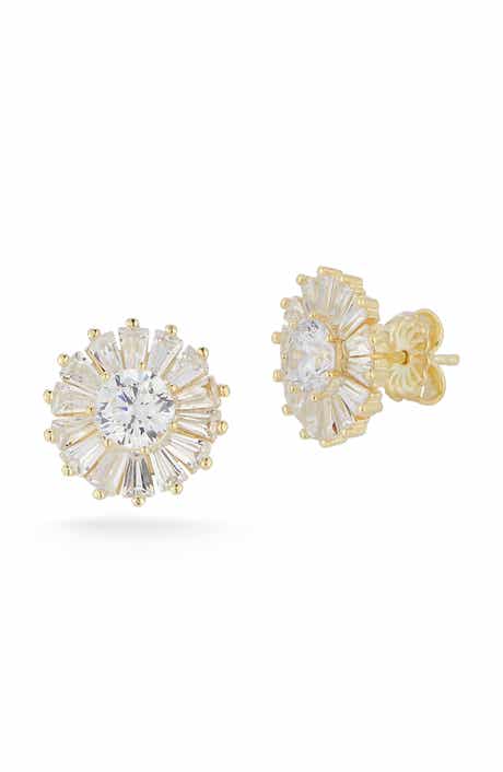 Cubic Zirconia Floral Cluster Stud Earrings