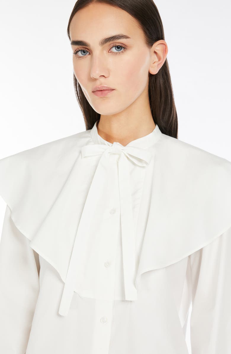 Weekend Max Mara Ruffle Collar Cotton Button-Up Shirt, Alternate, color, White