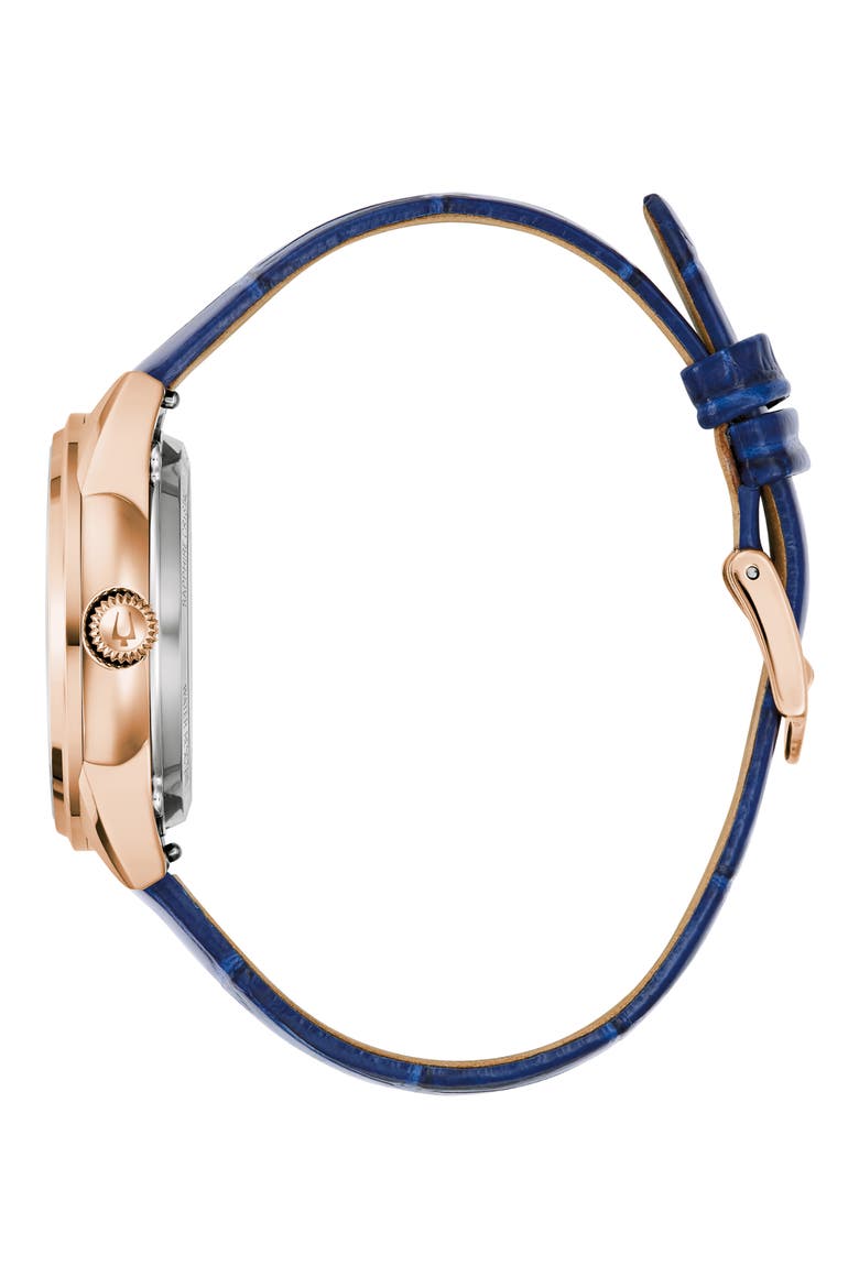 Sutton Automatic Leather Strap Watch, 34.5mm, Alternate, color, BLUE/ ROSE GOLD-TONE
