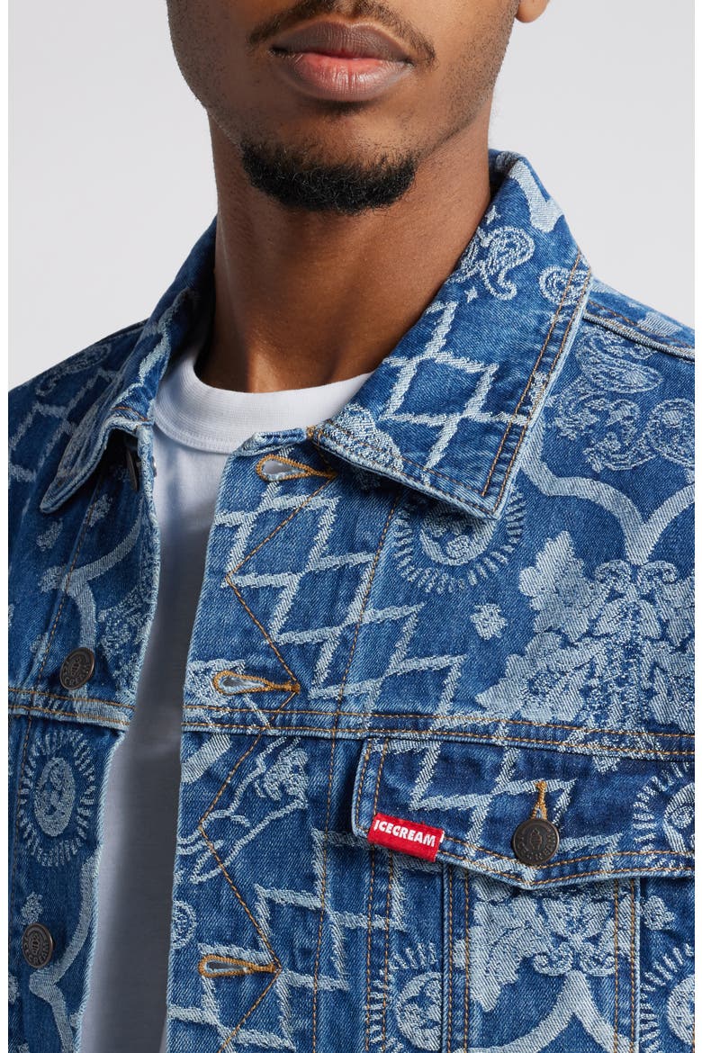 Blue Dreams Floral Jacquard Denim Trucker Jacket, Alternate, color, DODGER