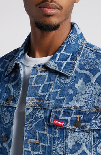 ICECREAM Blue Dreams Floral Jacquard Denim Trucker Jacket