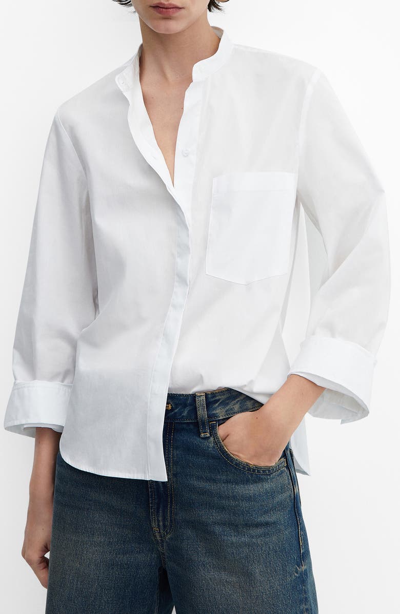 MANGO Band Collar Button-Up Shirt, Main, color, 