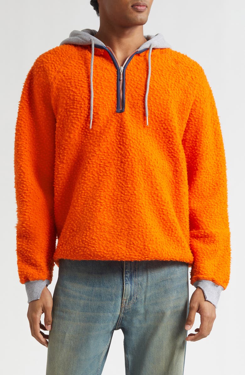 STOCKHOLM SURFBOARD CLUB Farm Colorblock Wool Blend Quarter Zip Hoodie, Main, color, Orange