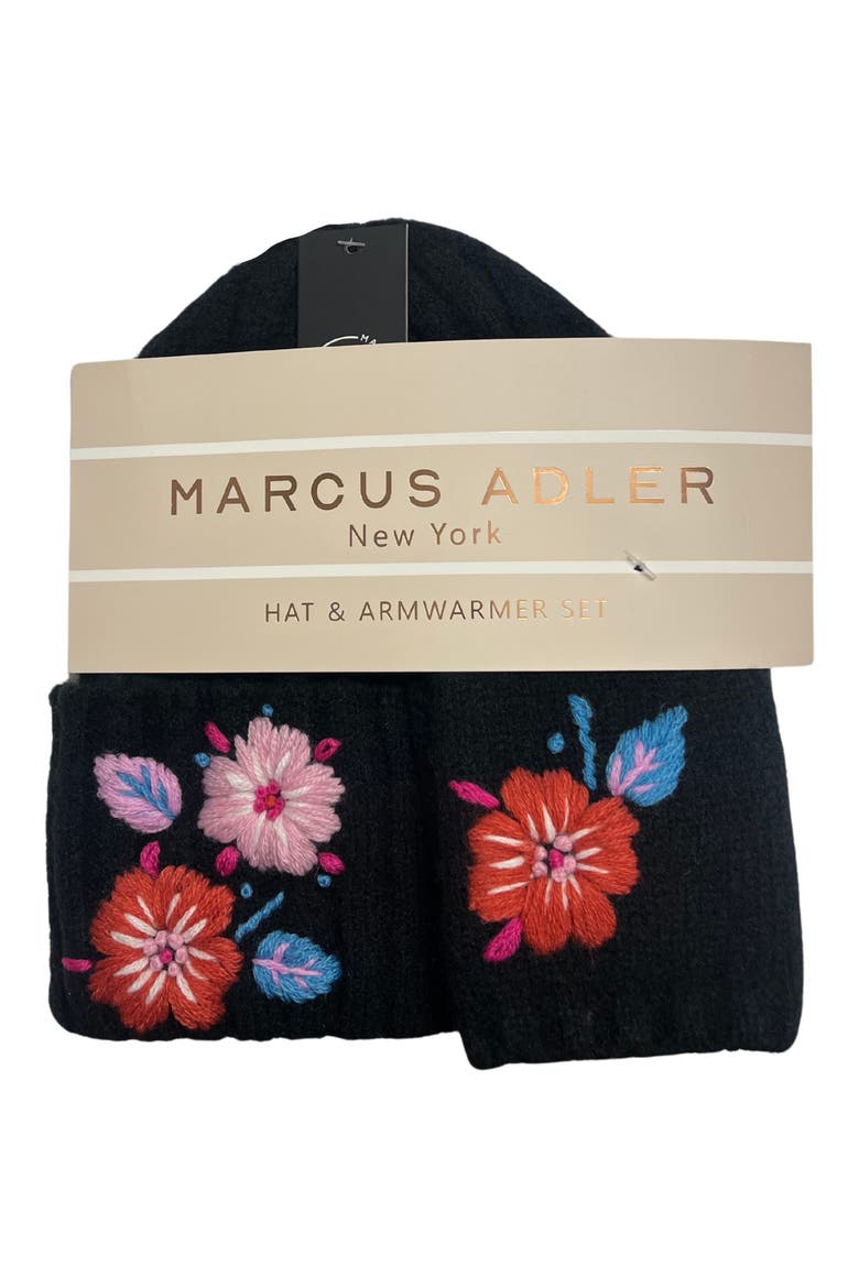 Floral Beanie & Arm Warmers Set, Alternate, color, BLACK