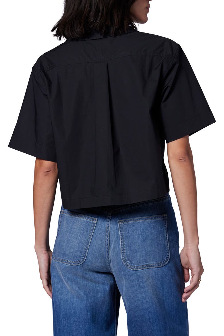 Salma Crop Button-Up Cotton Shirt, Alternate, color, TRUE BLACK
