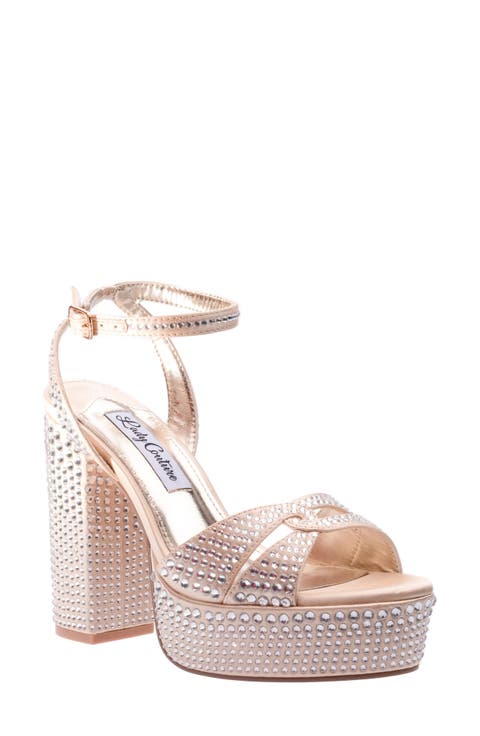 Rhinestone Platform Ankle Strap Sandal (Women)