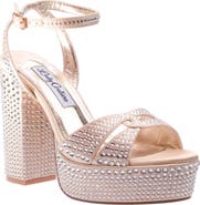 LADY COUTURE Rhinestone Platform Ankle Strap Sandal