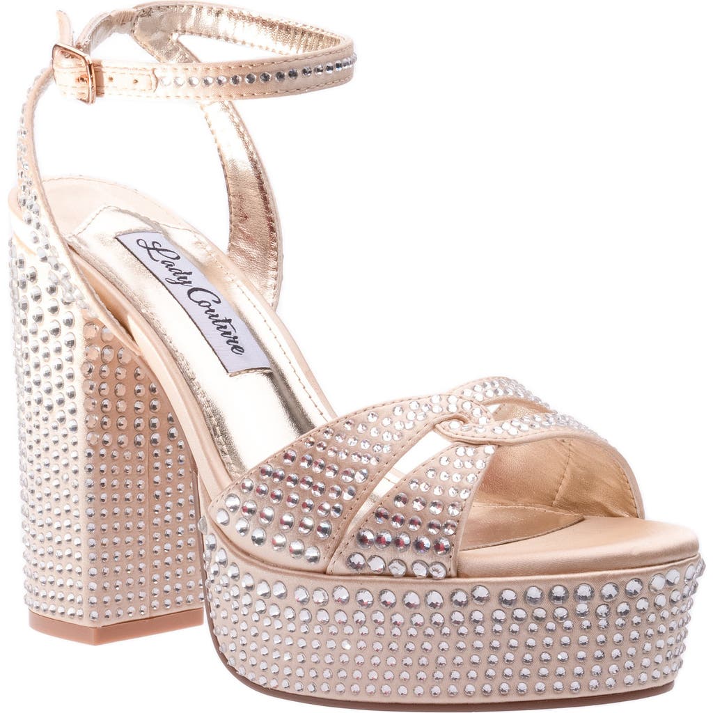 LADY COUTURE Rhinestone Platform Ankle Strap Sandal in Champagne at Nordstrom Rack, Size 11
