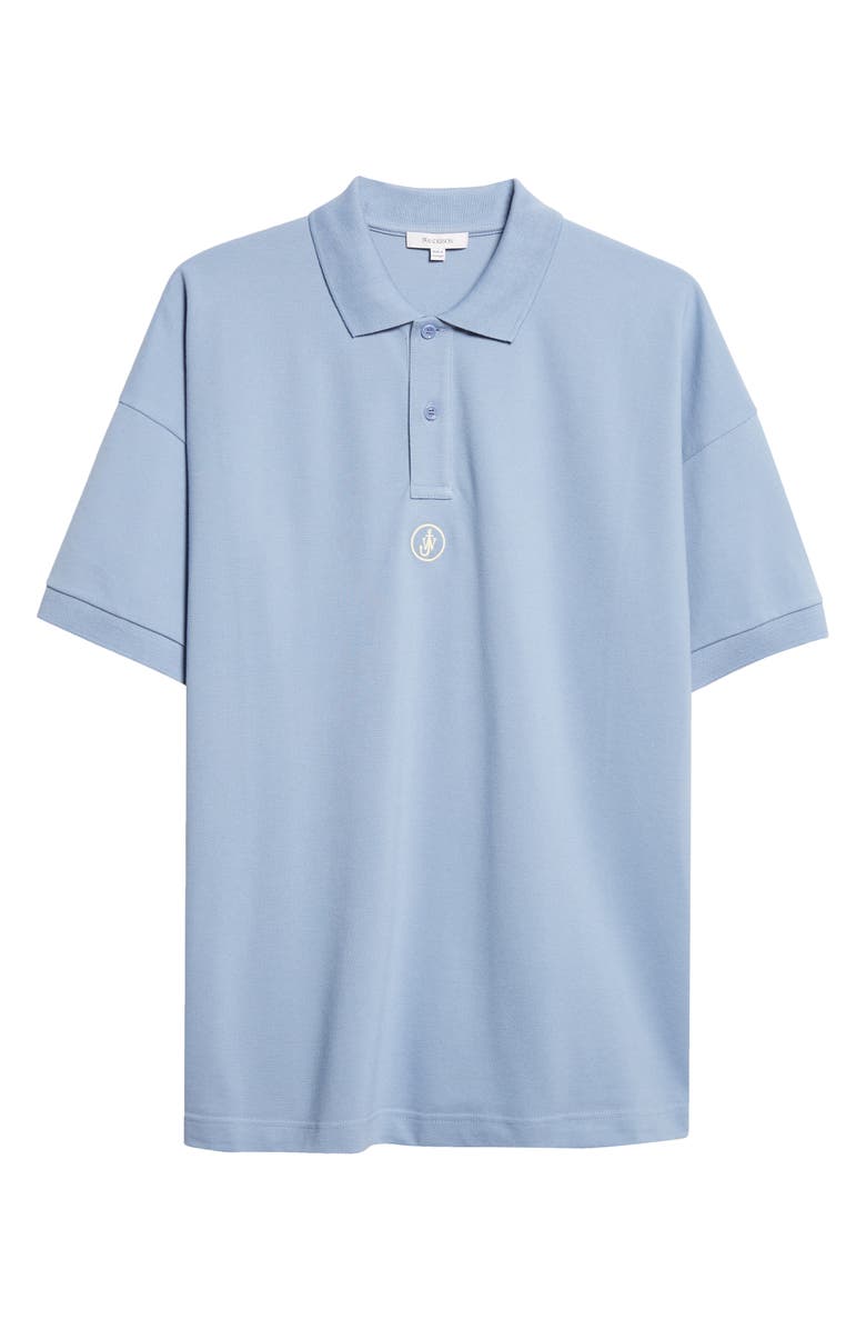 JW Anderson Anchor Embroidered Cotton Piqué Polo, Alternate, color, Steel Blue