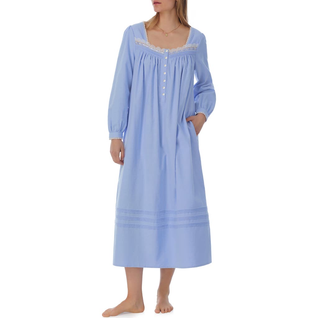 Eileen West Long Sleeve Cotton Flannel Ballet Nightgown in Blue