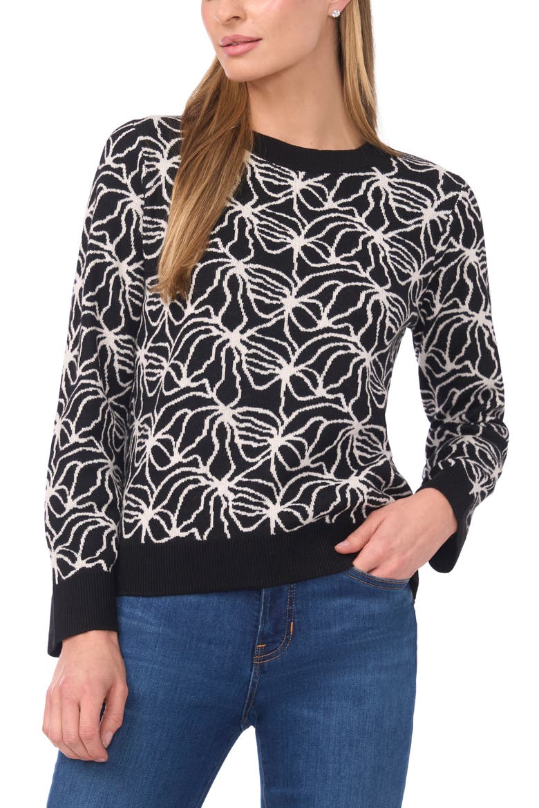 Jacquard Crewneck Sweater, Main, color, RICH BLACK