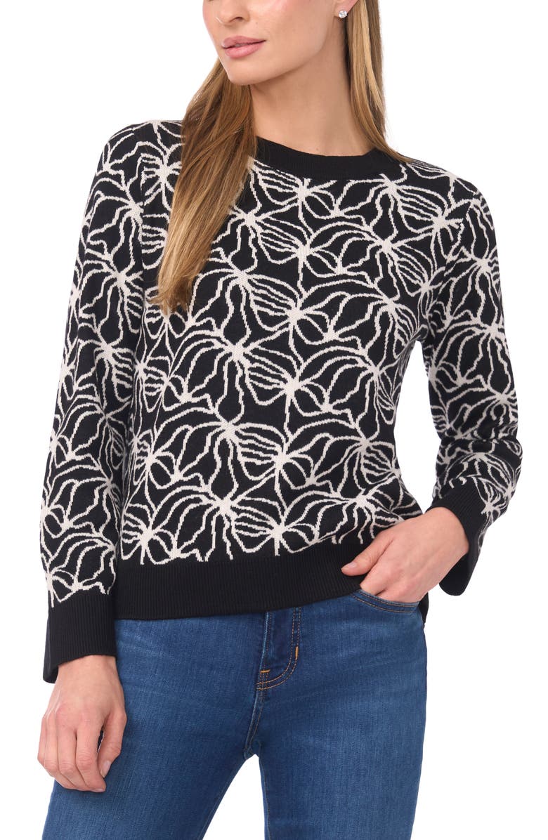 Halogen<sup>®</sup> Jacquard Crewneck Sweater, Main, color, Rich Black
