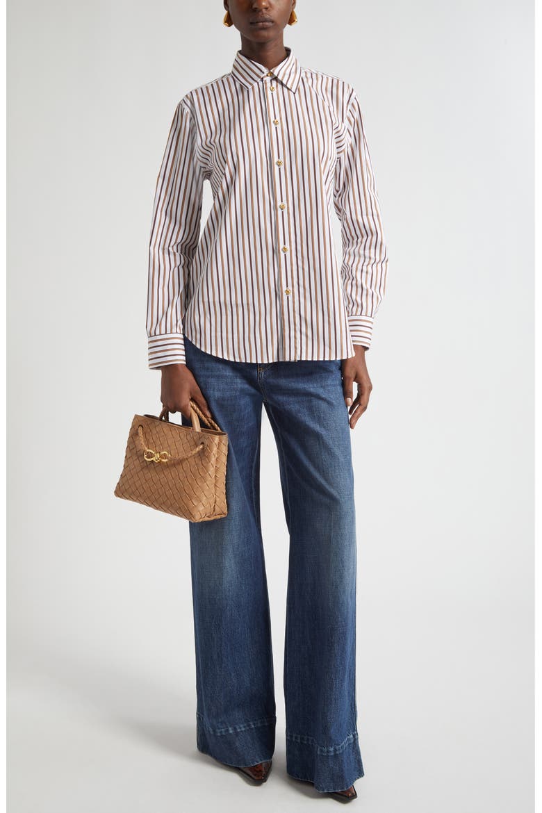 Bold Stripe Cotton Poplin Button-Up Shirt, Alternate, color, 9070 CHALK/ TOFFEE/ BROWN