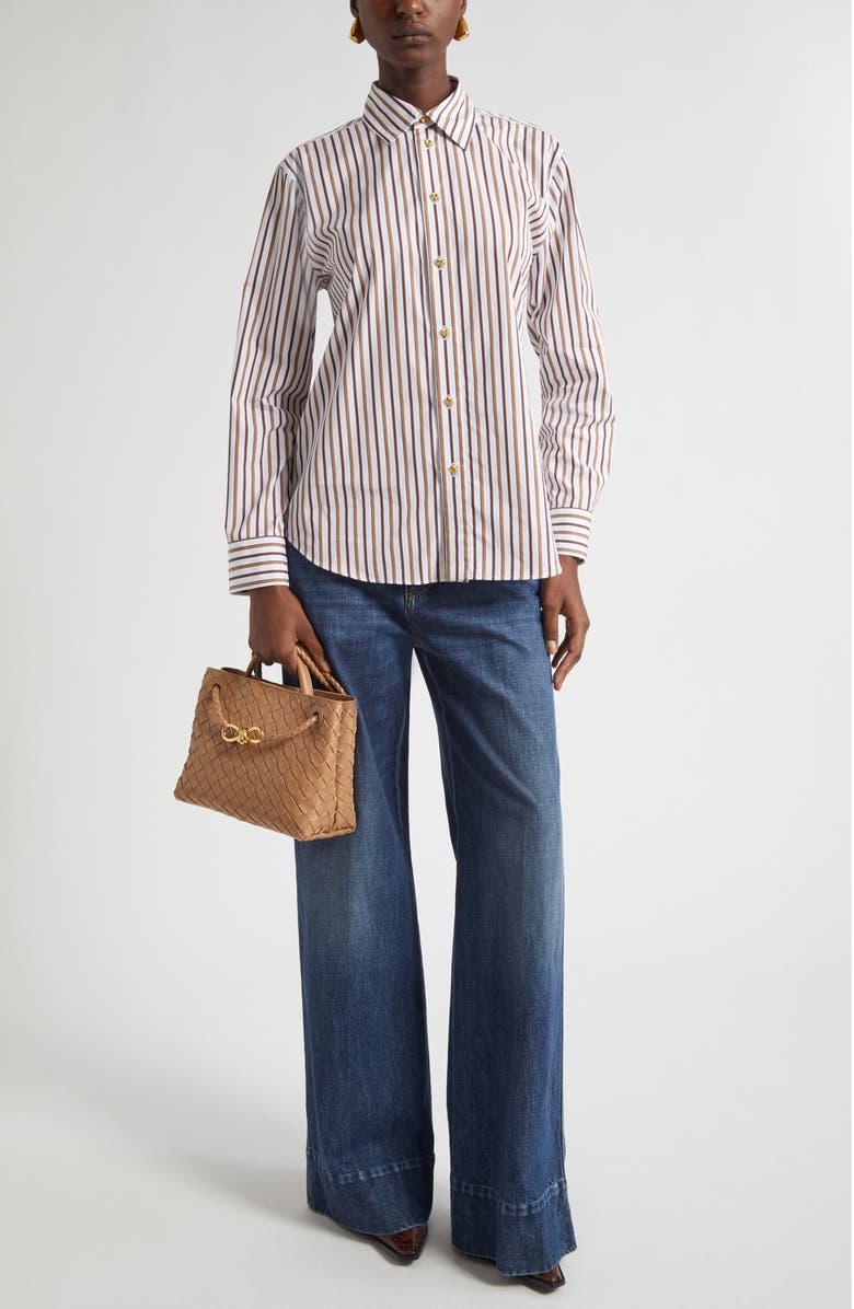 Bottega Veneta Bold Stripe Cotton Poplin Button-Up Shirt, Alternate, color, 9070 Chalk/ Toffee/ Brown