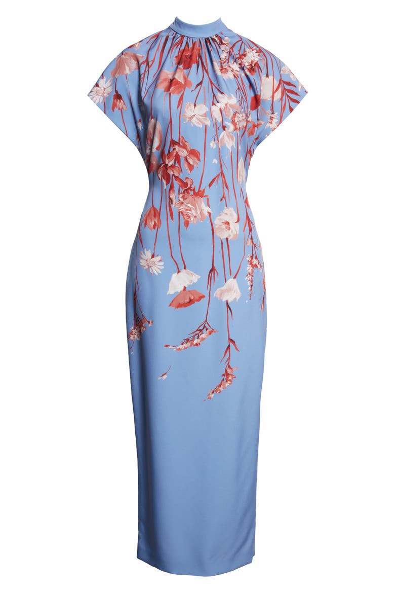 Stella Floral Stretch Crepe Dress, Alternate, color, CORNFLOWER MULTI