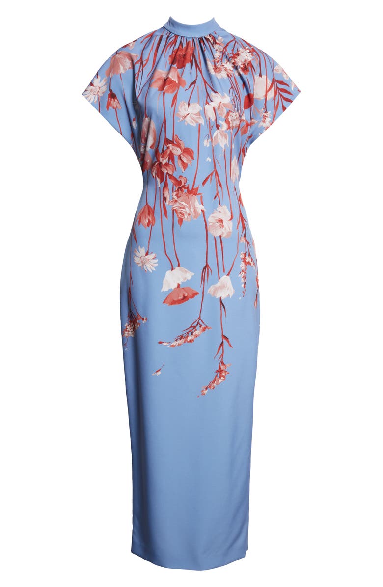 Lela Rose Stella Floral Stretch Crepe Dress, Alternate, color, Cornflower Multi
