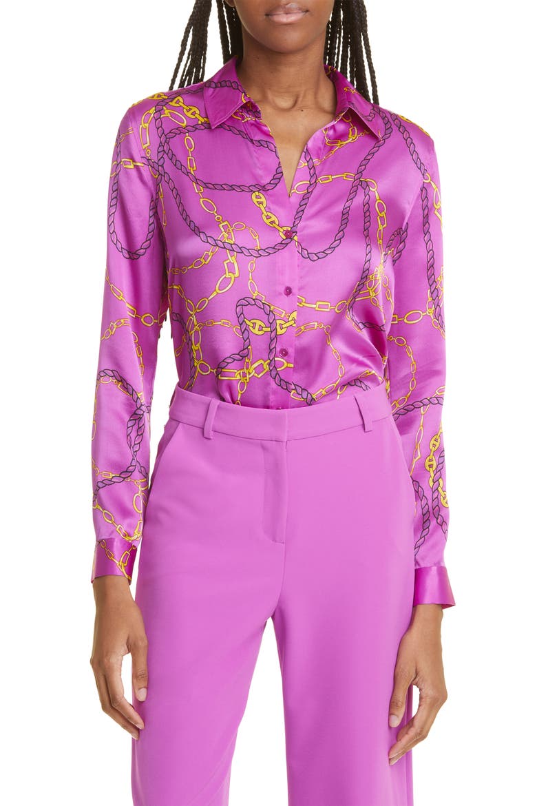 Tyler Chain Link Print Silk Blouse, Main, color, PURPLE CACTUS MLTI LASSO CHAIN