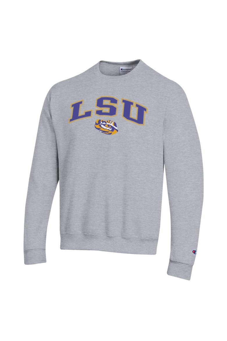 Men's Champion  Heather Gray LSU Tigers Arch Over Logo Pullover Sweatshirt, Alternate, color, Heather Gray