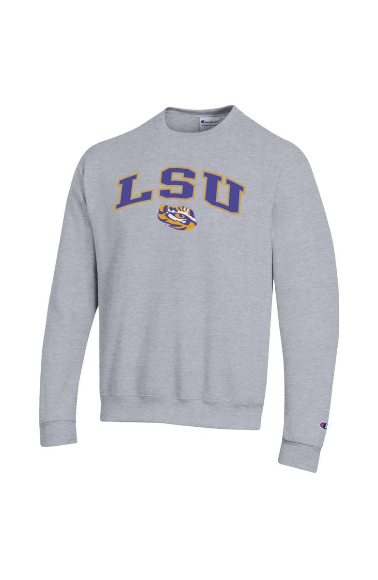 Champion Men's Champion  Heather Gray LSU Tigers Arch Over Logo Pullover Sweatshirt, Alternate, color, Heather Gray