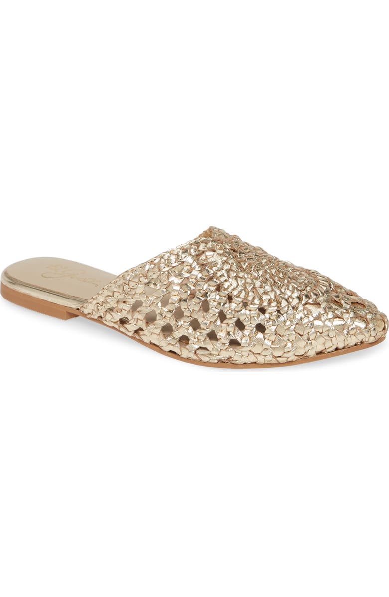 42 Gold Charmed Pointed Toe Mule, Main, color, Gold Leather