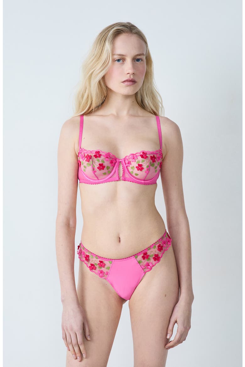 Amour Embroidered Tanga Thong, Alternate, color, FUCHSIA