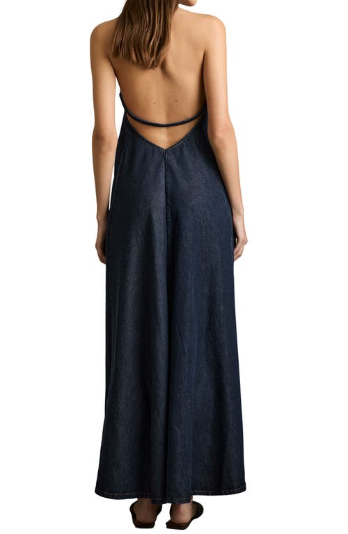 Reiss Rachel Halter Denim Maxi Dress In Indigo