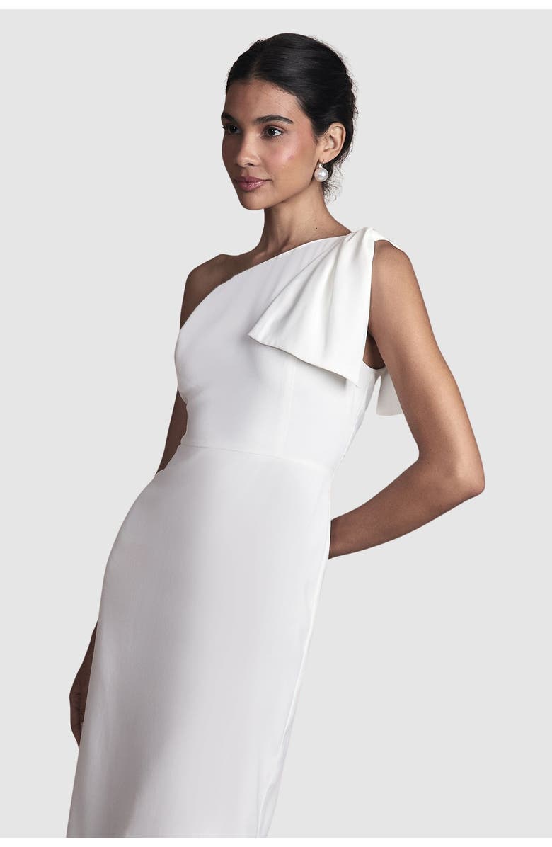 Coast Bow One Shoulder Midi Wedding Dress, Alternate, color, Ivory