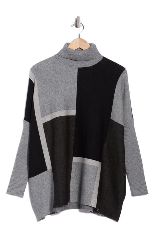 Joseph A Colorblock Turtleneck Poncho Sweater In Black