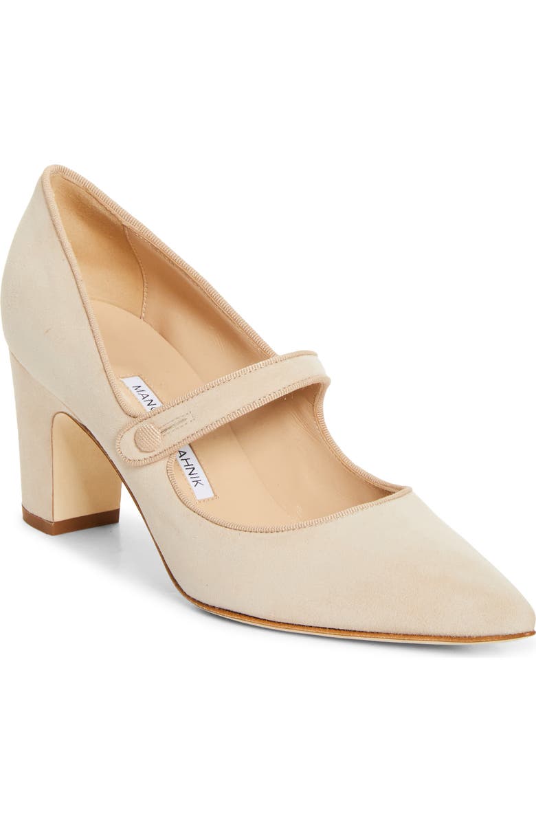 Manolo Blahnik Campariba Pointed Toe Mary Jane Pump, Main, color, Beige