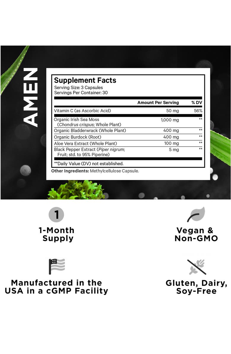 Codeage Amen Sea Moss, Bladderwrack & Burdock Seaweed Superfood, Alternate, color, White