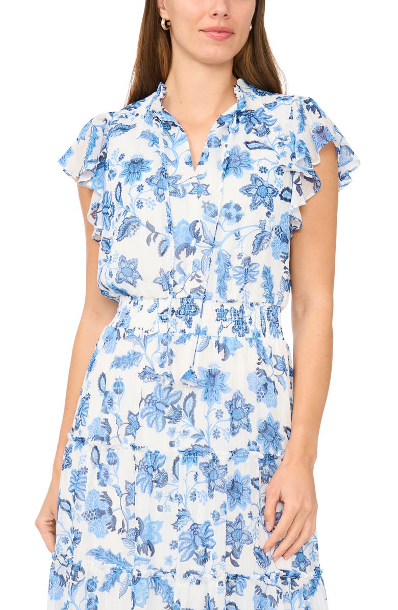 Halogen<sup>®</sup> Tie Neck Tiered Maxi Dress, Alternate, color, Blue Multi