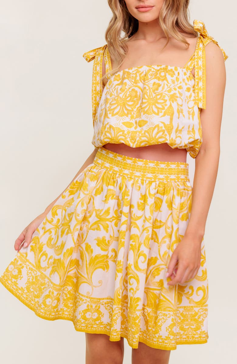 FLYING TOMATO Printed Mini Skirt Set, Alternate, color, Ivory Yellow